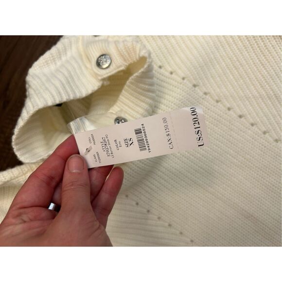 WHBM NWT Cream “Ecru” Knit Silver Button Ribbed Sweater, Sz XS, MP $120 - Picture 4 of 8